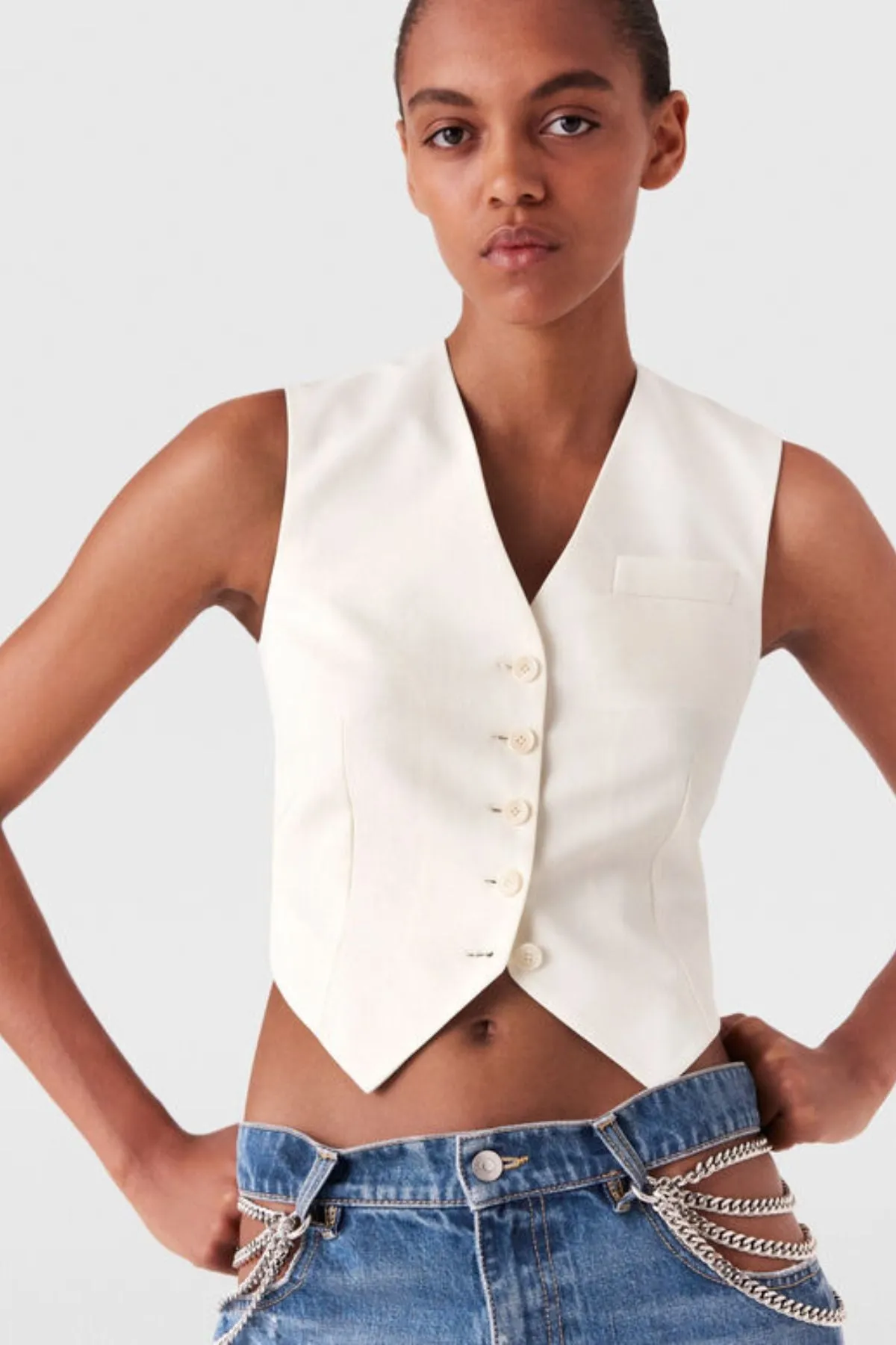 Stella McCartney Cropped Tailored Wool Vest - Cream MCCARTNEY