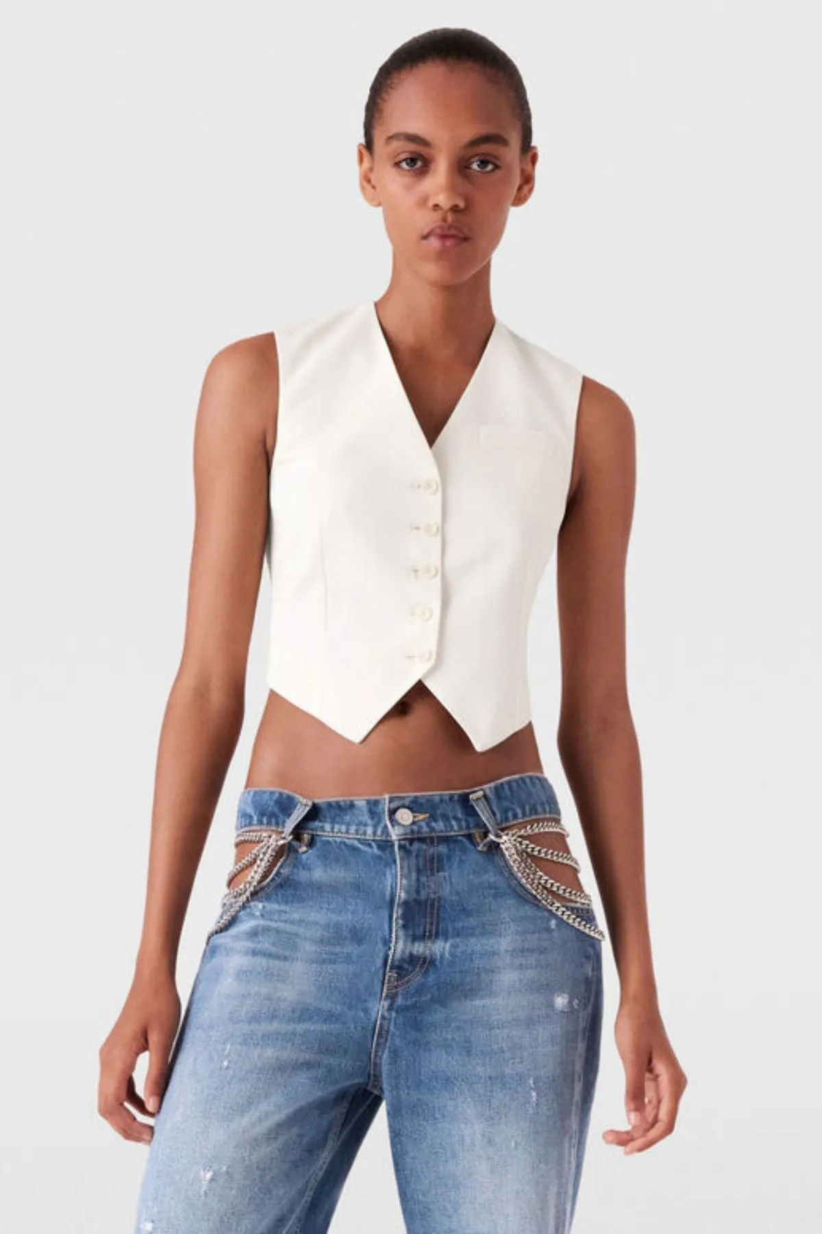 Stella McCartney Cropped Tailored Wool Vest - Cream MCCARTNEY