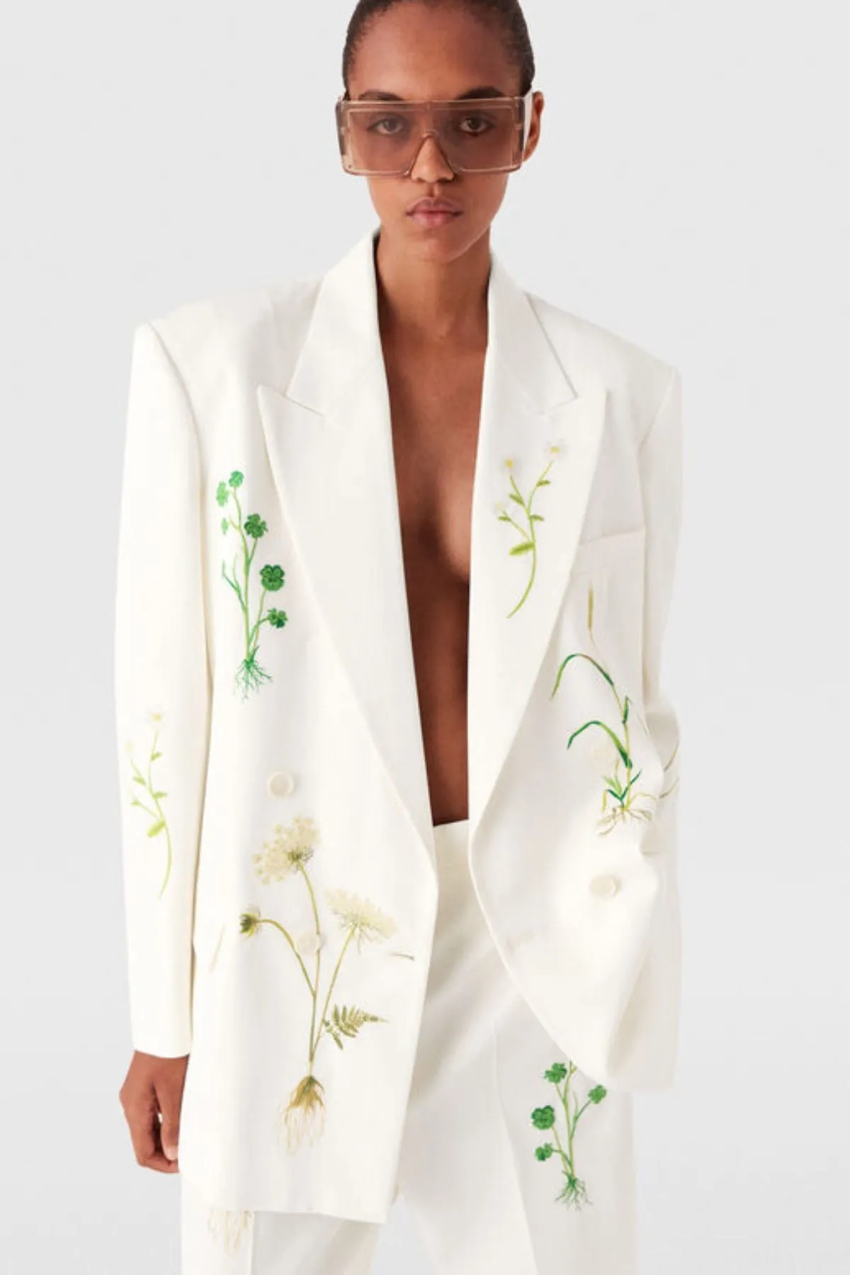 Stella McCartney Floral Double Breasted Blazer - Cream MCCARTNEY
