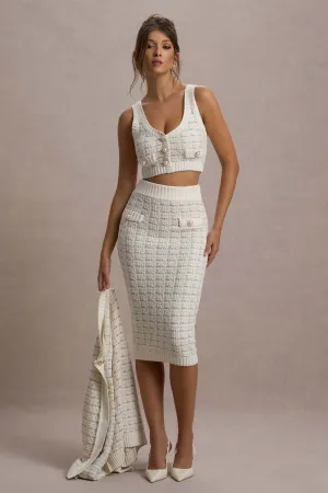 Stellina | Cream Boucle High-Waist Bodycon Midi Skirt Club L London