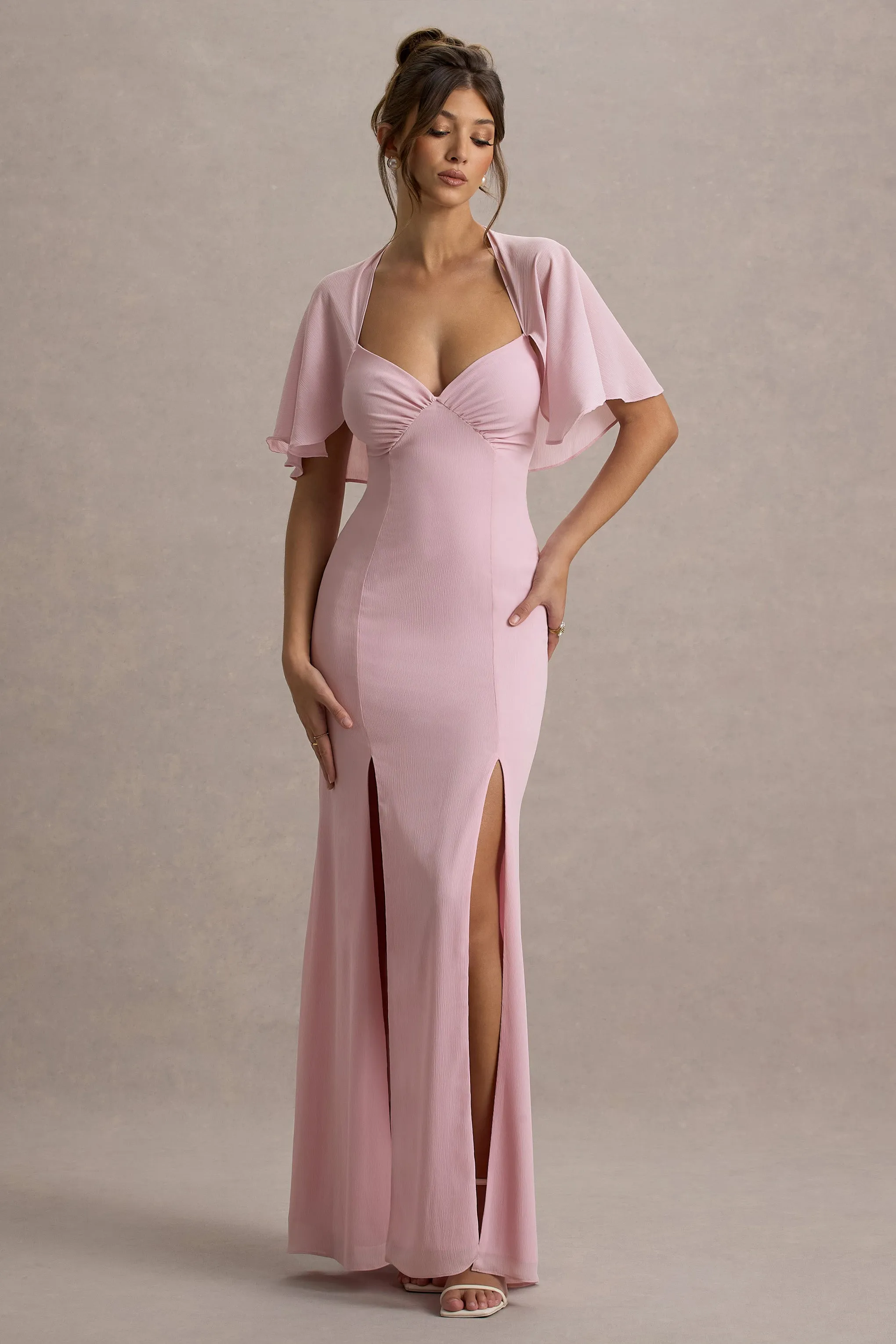 Stila | Pale Pink Plunge-Neck Maxi Dress With High Front Split Club L London