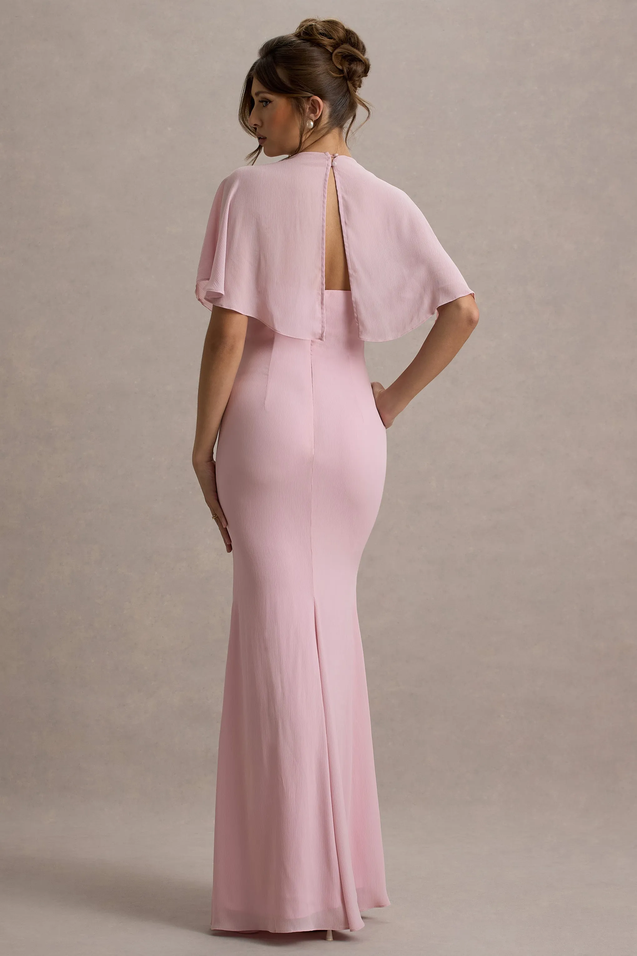 Stila | Pale Pink Plunge-Neck Maxi Dress With High Front Split Club L London