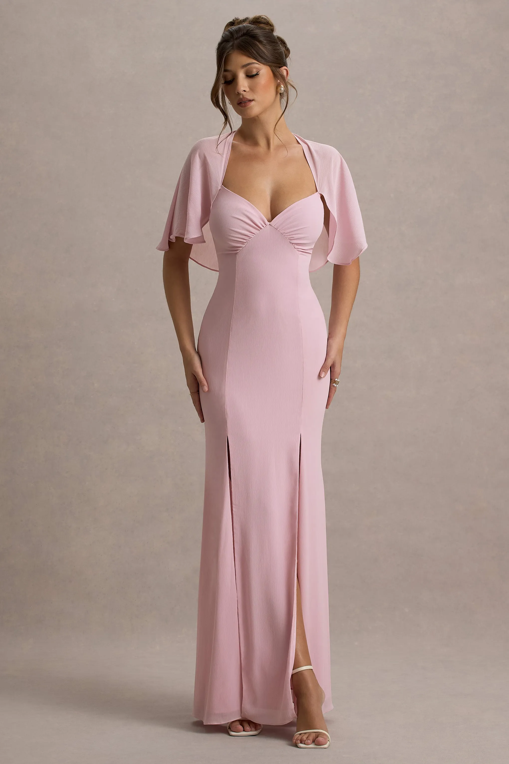 Stila | Pale Pink Plunge-Neck Maxi Dress With High Front Split Club L London