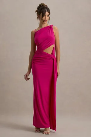 Storm | Hot Pink Asymmetric Maxi Dress With Cut-Out Details Club L London