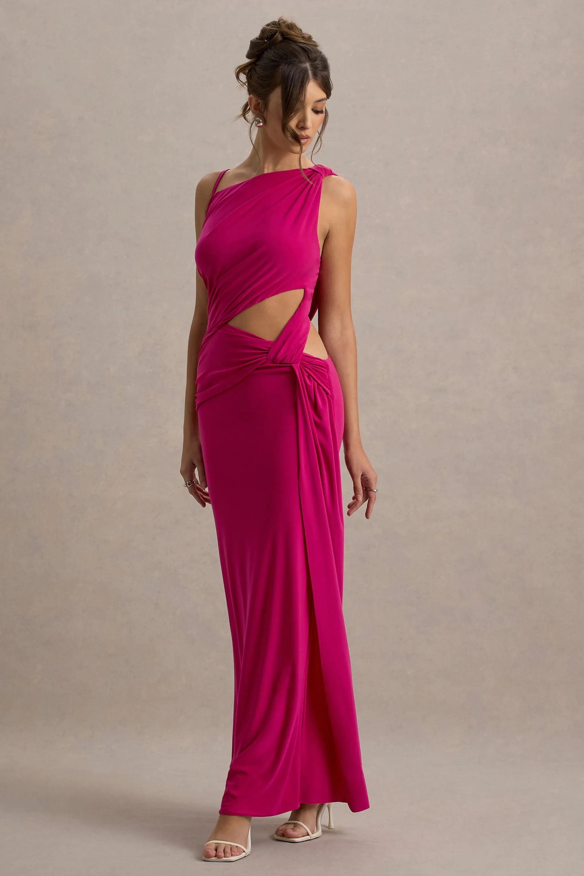 Storm | Hot Pink Asymmetric Maxi Dress With Cut-Out Details Club L London