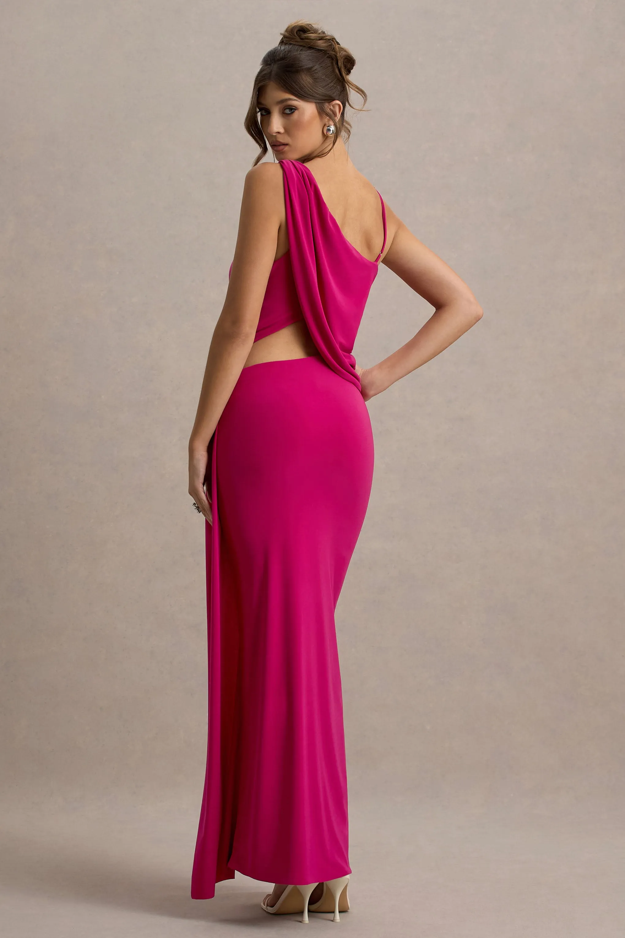 Storm | Hot Pink Asymmetric Maxi Dress With Cut-Out Details Club L London