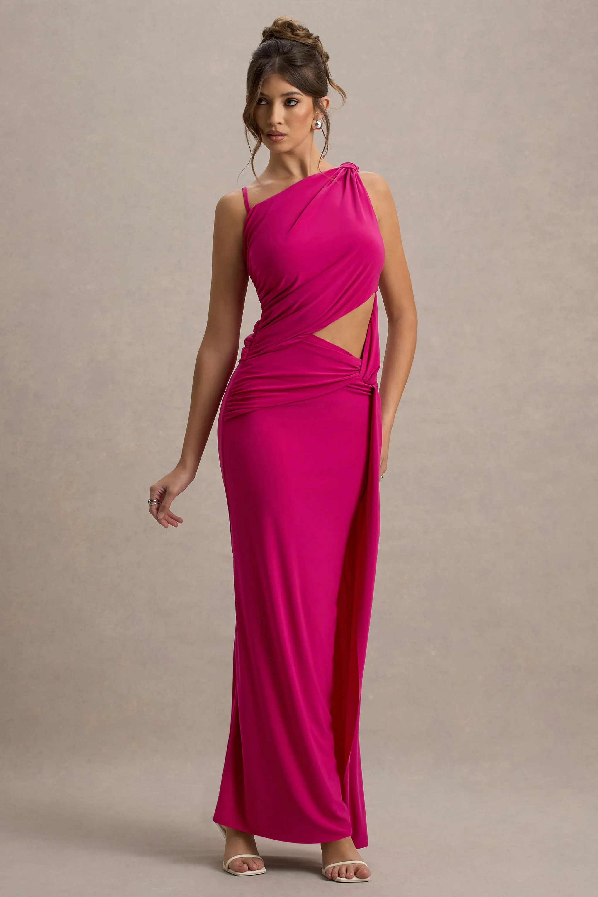 Storm | Hot Pink Asymmetric Maxi Dress With Cut-Out Details Club L London