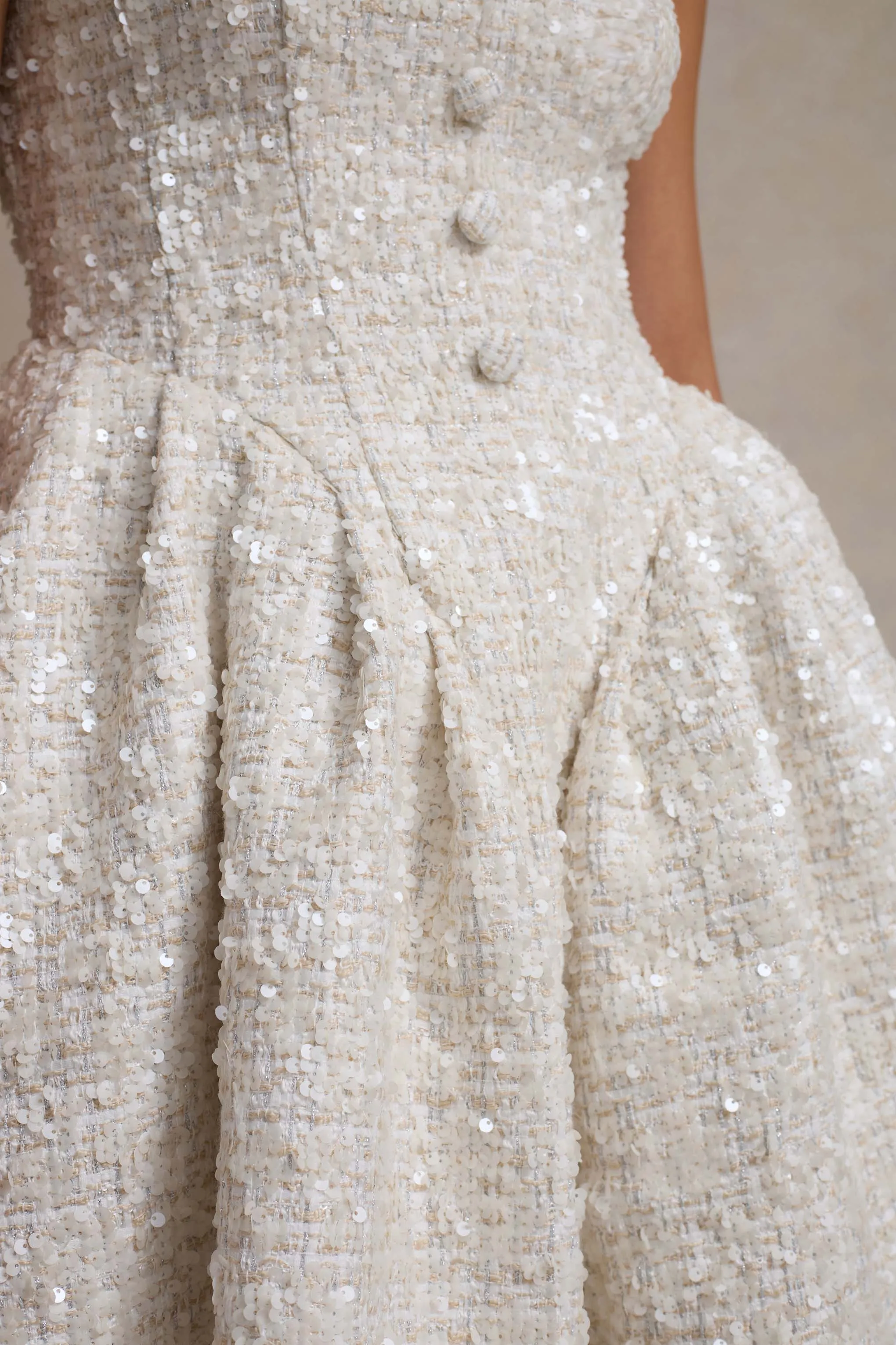 Sugar Plum | Cream Boucle Square-Neck Mini Dress Club L London