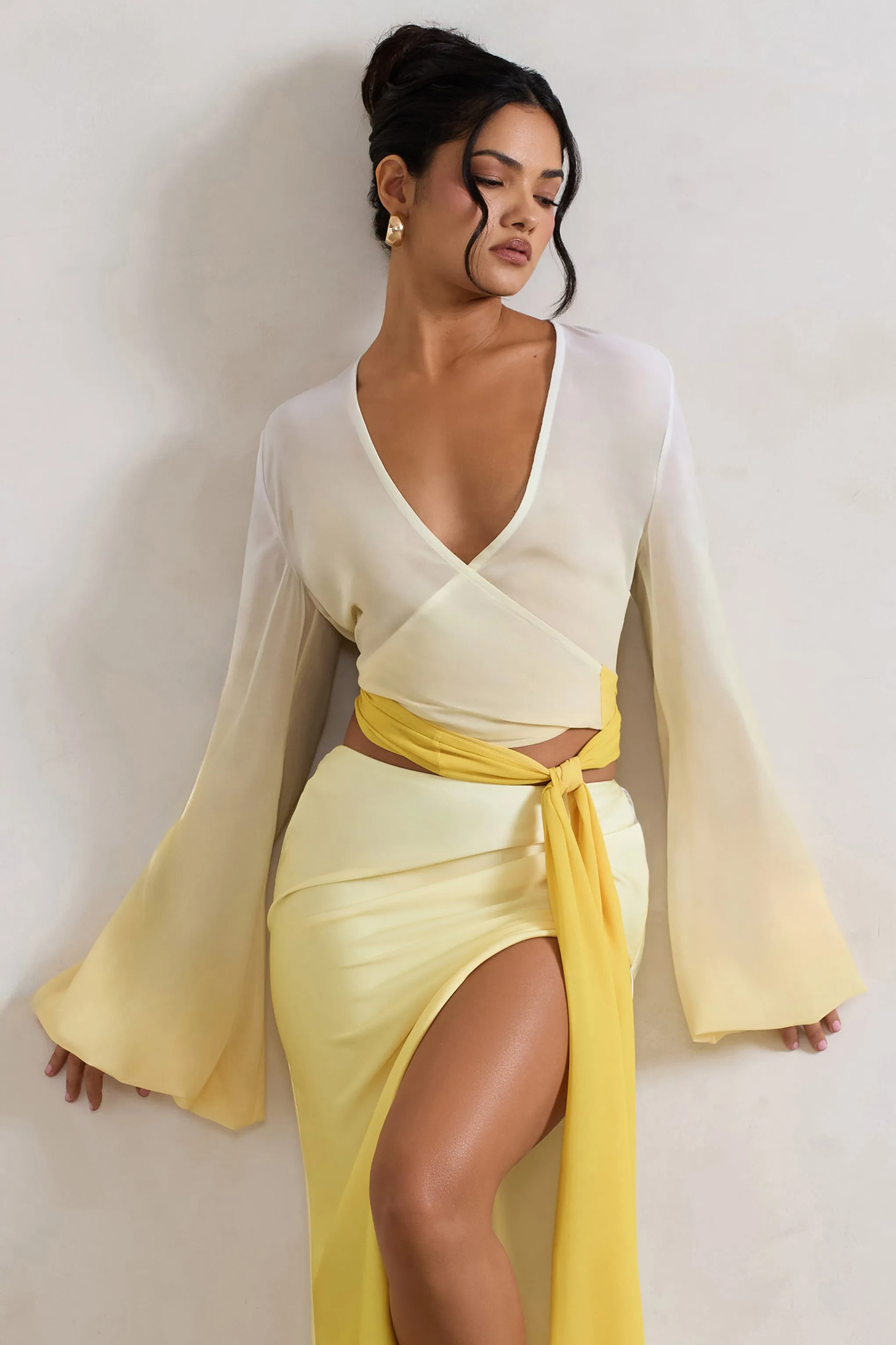 Sun Seeker | Yellow Ombre Flared-Sleeve Wrap Top Club L London