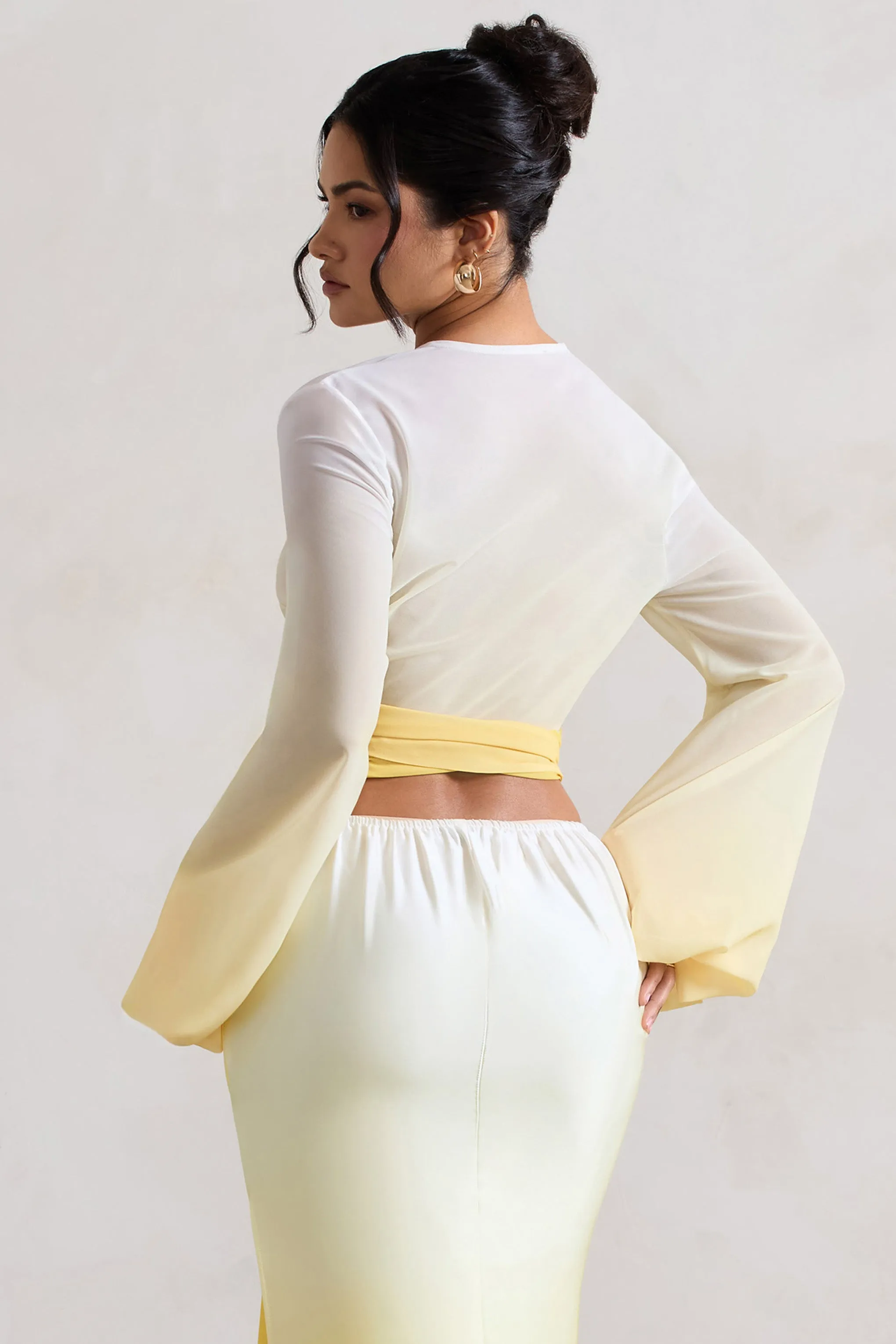 Sun Seeker | Yellow Ombre Flared-Sleeve Wrap Top Club L London