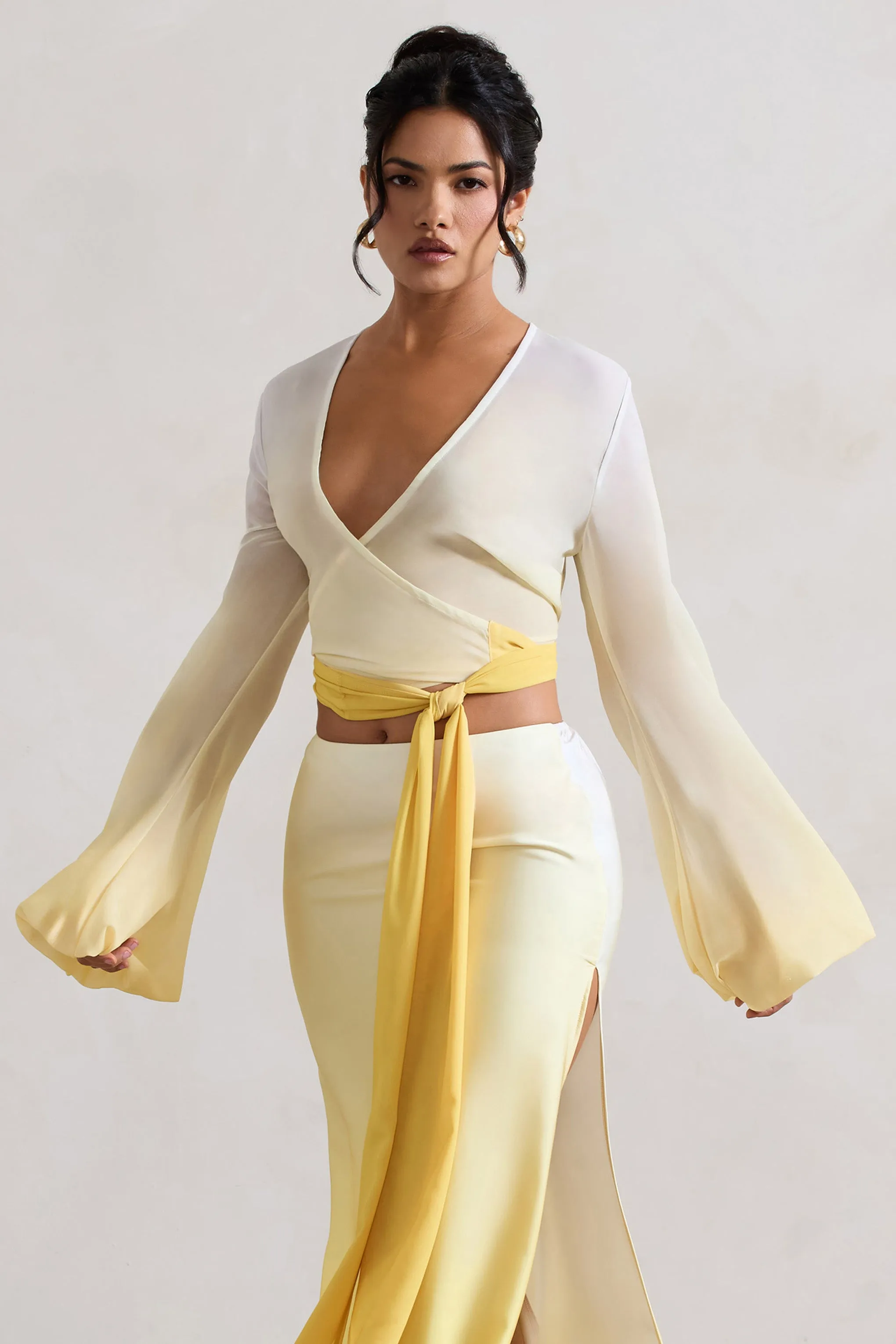 Sun Seeker | Yellow Ombre Flared-Sleeve Wrap Top Club L London