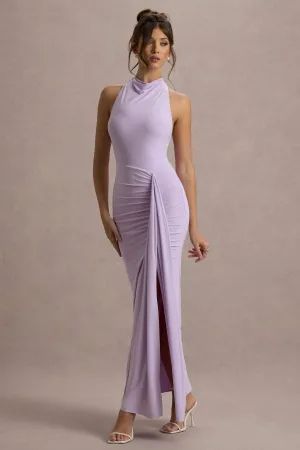 Sunflower | Lilac Ruched High-Neck Split Maxi Dress Club L London