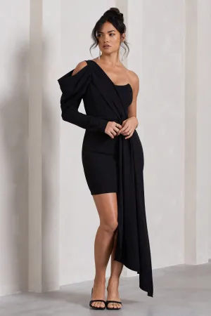 Surprise | Black One-Sleeved Corset Mini Dress With Draping Club L London