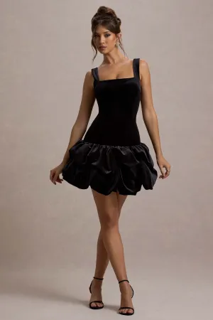 Sutton | Black Velvet Square-Neck Ruffle-Hem Mini Dress Club L London