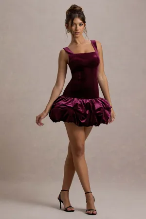 Sutton | Port Velvet Square-Neck Ruffle-Hem Mini Dress Club L London