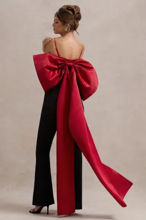 Sweet Escape | Red Satin Crop Top With Oversized Satin Bow Club L London