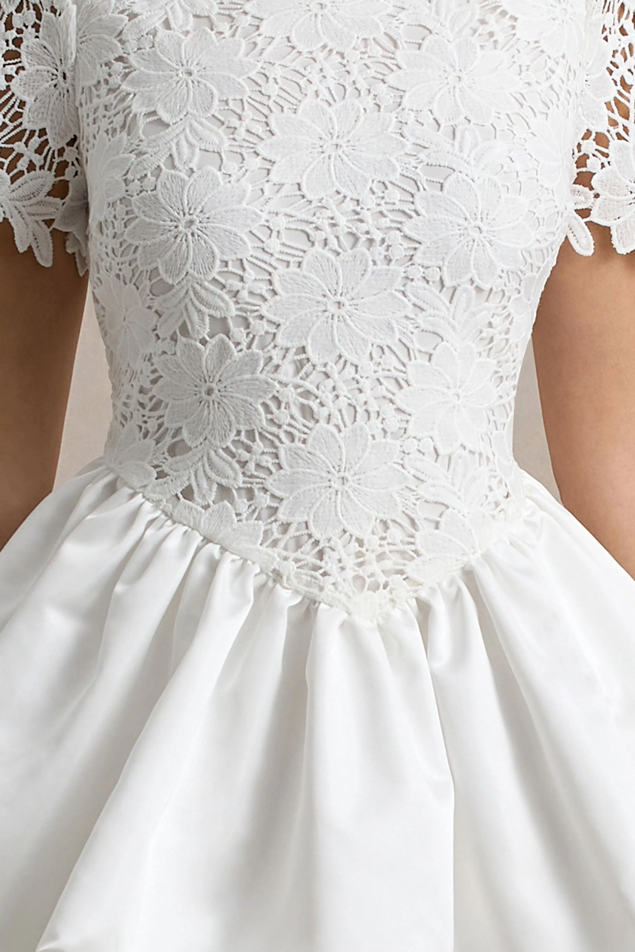 Taffy | White Lace Mini Dress With Satin Puffball Skirt Club L London