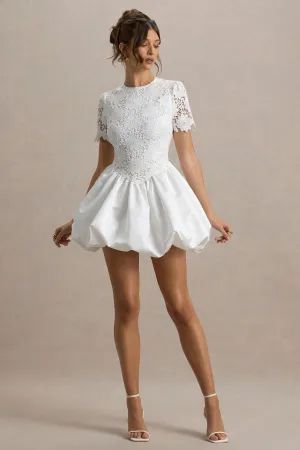 Taffy | White Lace Mini Dress With Satin Puffball Skirt Club L London