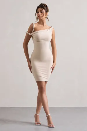 Tali | Champagne Twisted Asymmetric Bodycon Mini Dress Club L London