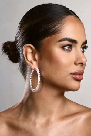 Tallulah | Silver Diamante Large Hoop Earrings Club L London