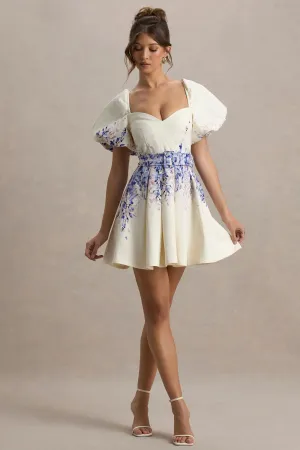 Tapia | Wisteria Print Linen Belted Mini Dress Club L London