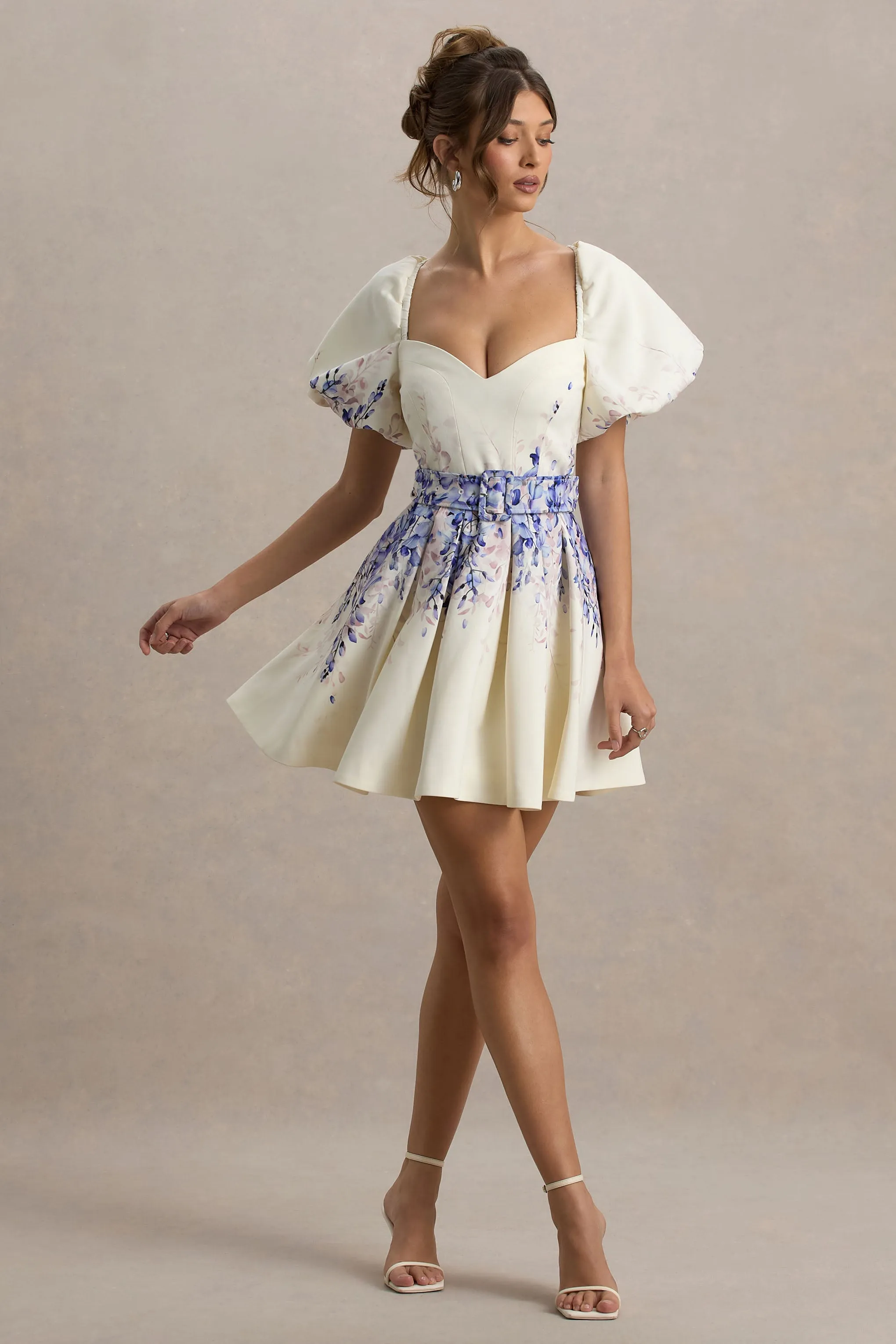 Tapia | Wisteria Print Linen Belted Mini Dress Club L London