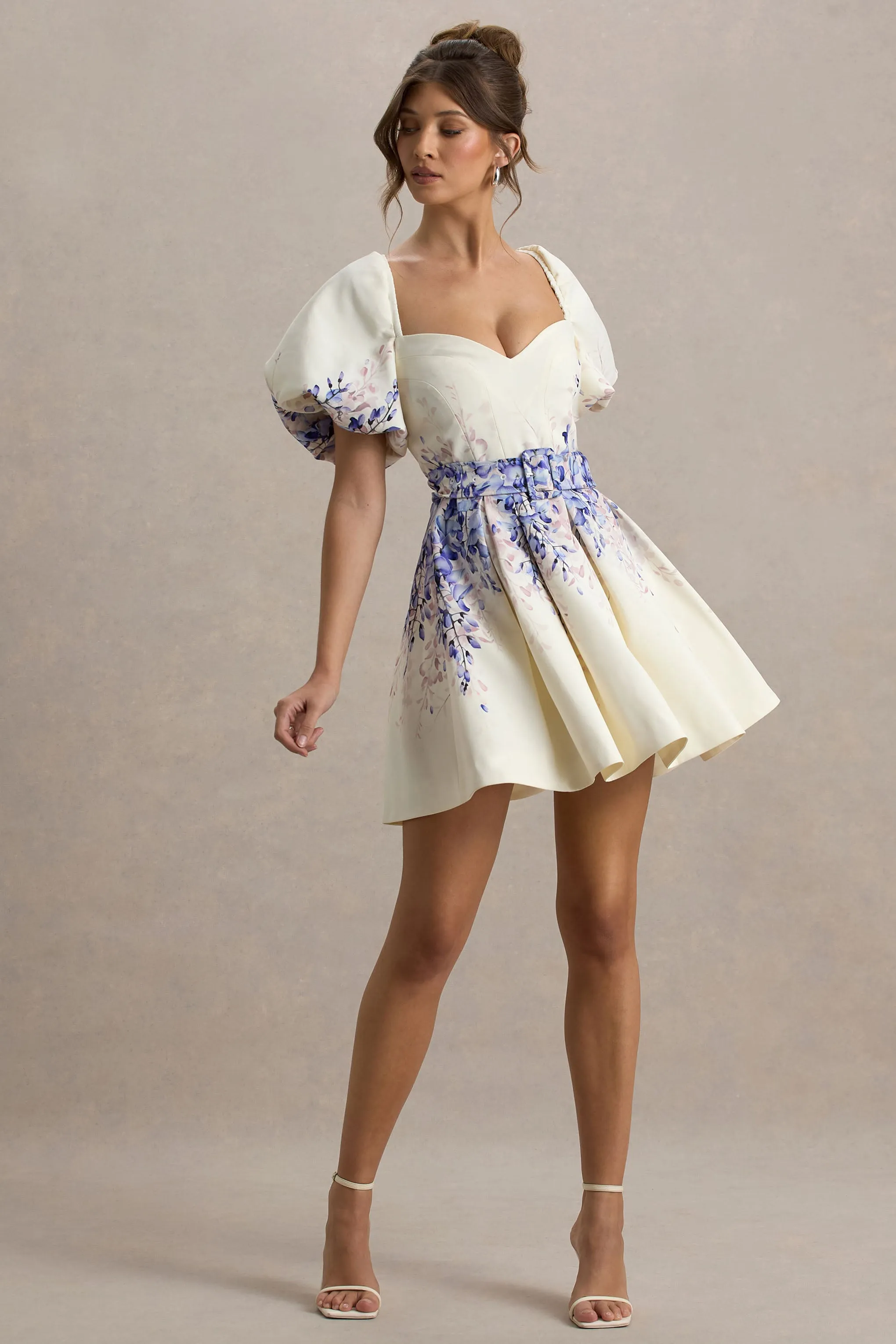 Tapia | Wisteria Print Linen Belted Mini Dress Club L London