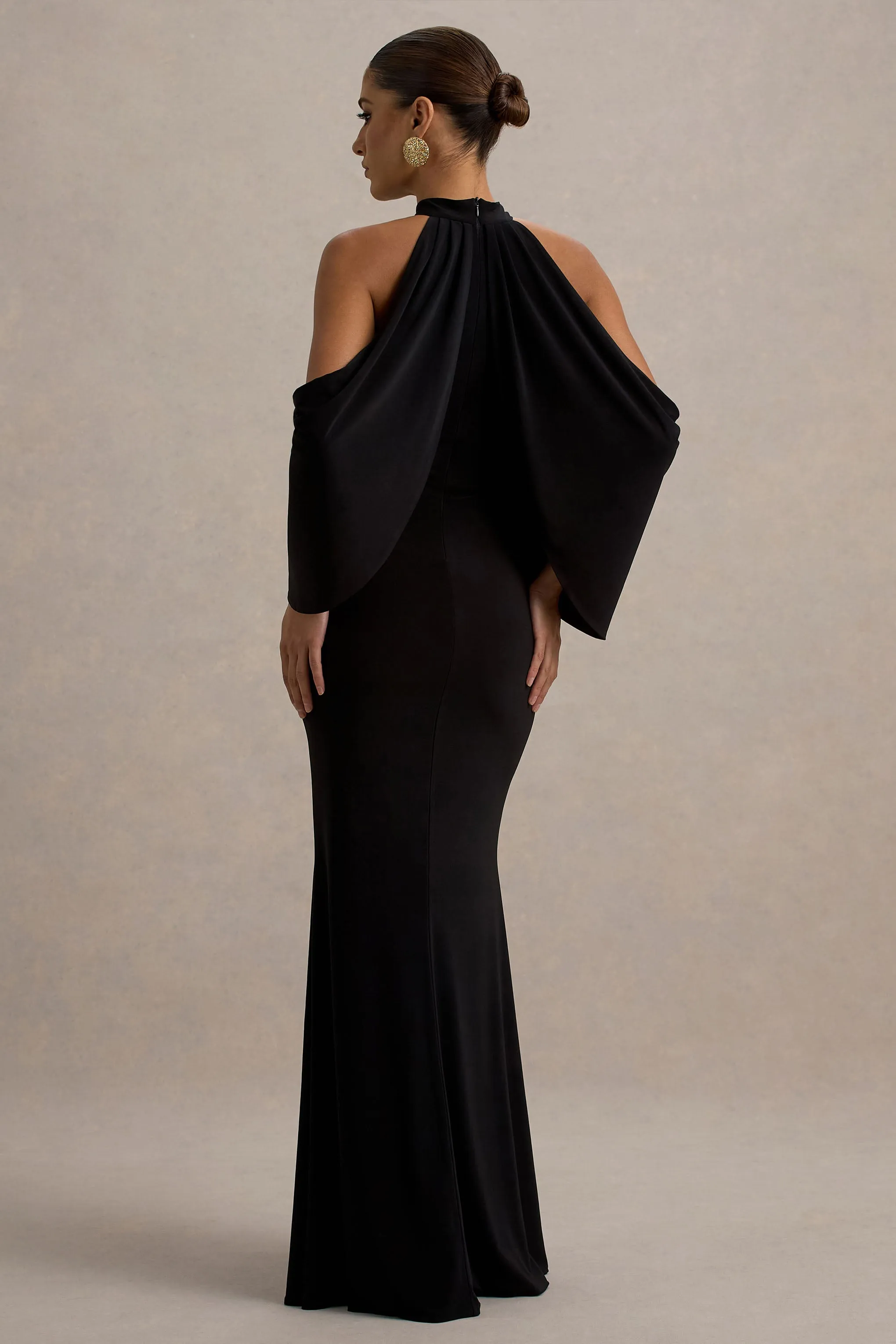 Teresa | Black High-Neck Cold-Shoulder Maxi Dress Club L London
