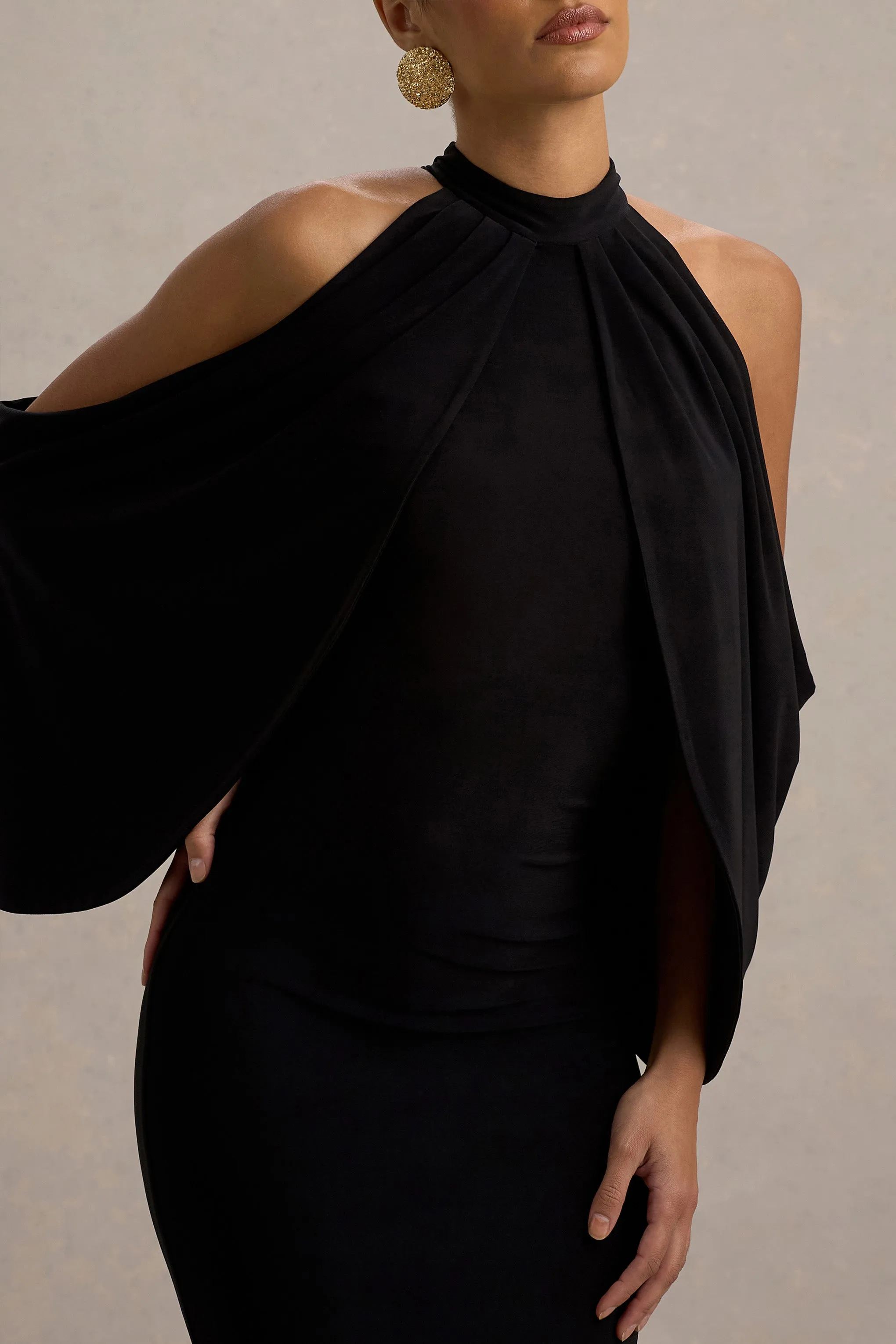 Teresa | Black High-Neck Cold-Shoulder Maxi Dress Club L London
