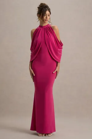 Teresa | Hot Pink High-Neck Cold-Shoulder Maxi Dress Club L London