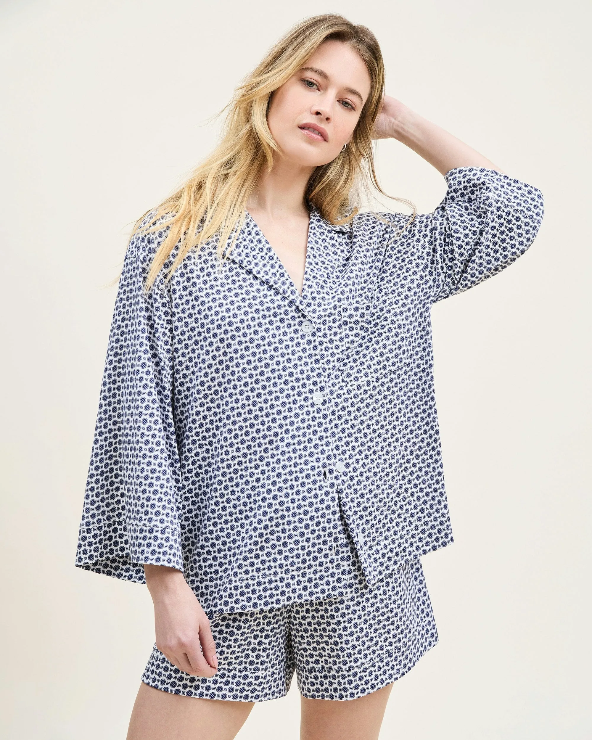 The Olivia Pima Short Set in Navy Foulard
