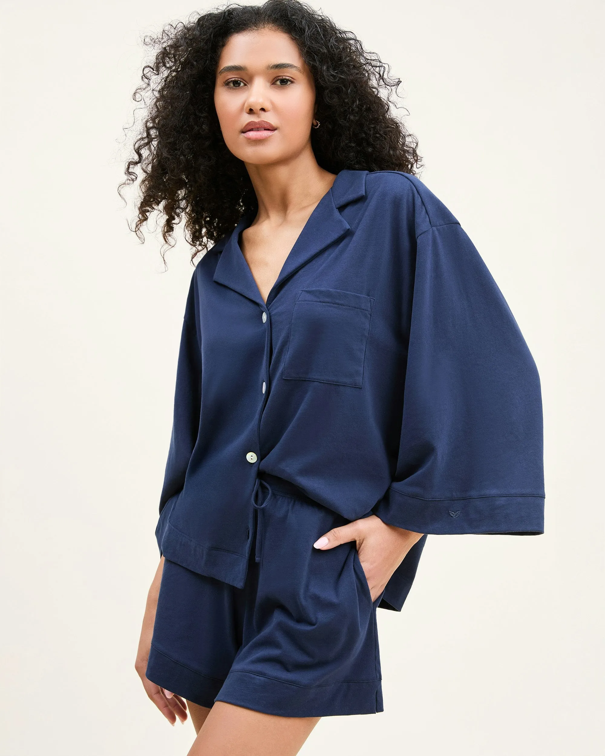 The Olivia Pima Short Set in Navy Foulard