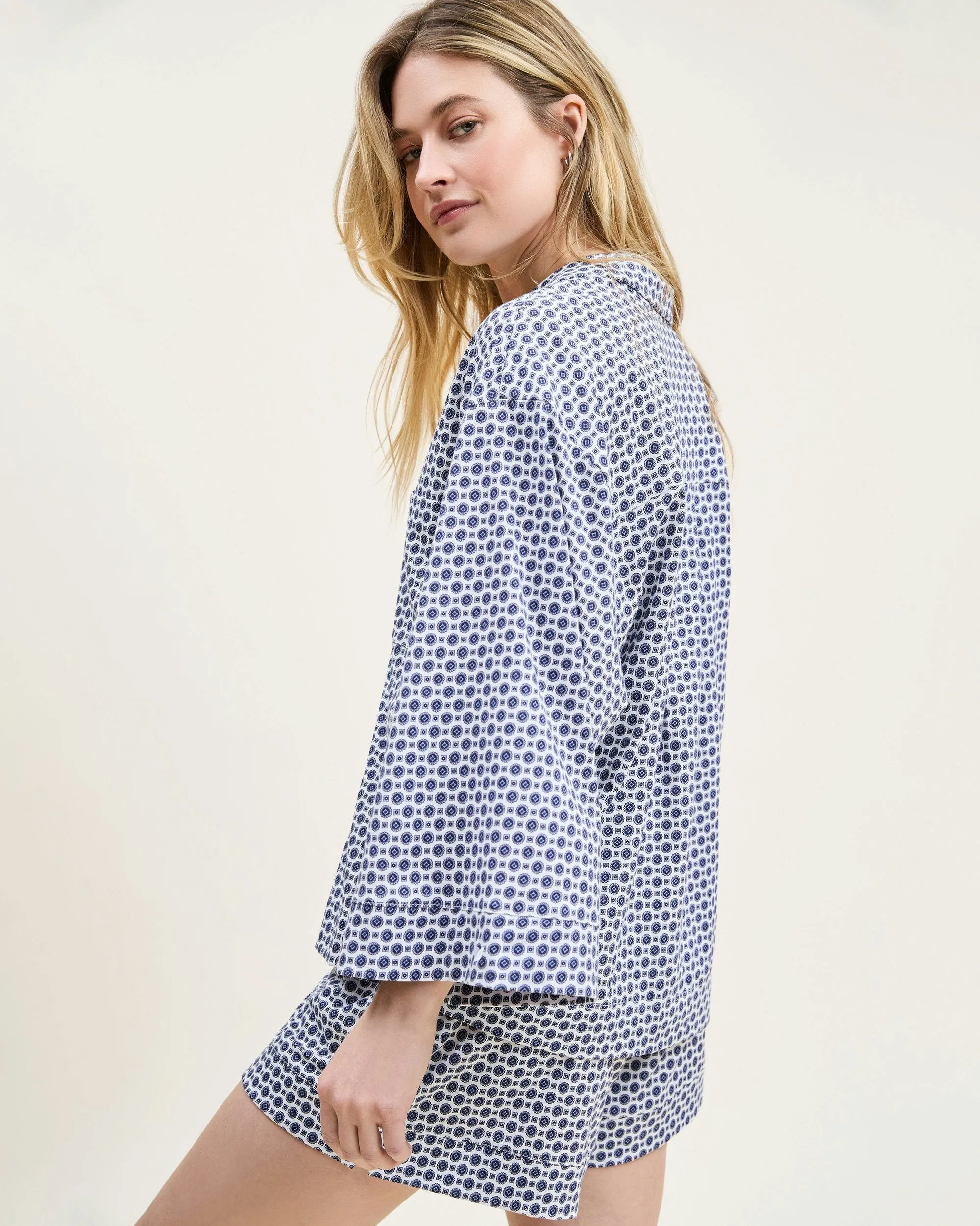 The Olivia Pima Short Set in Navy Foulard