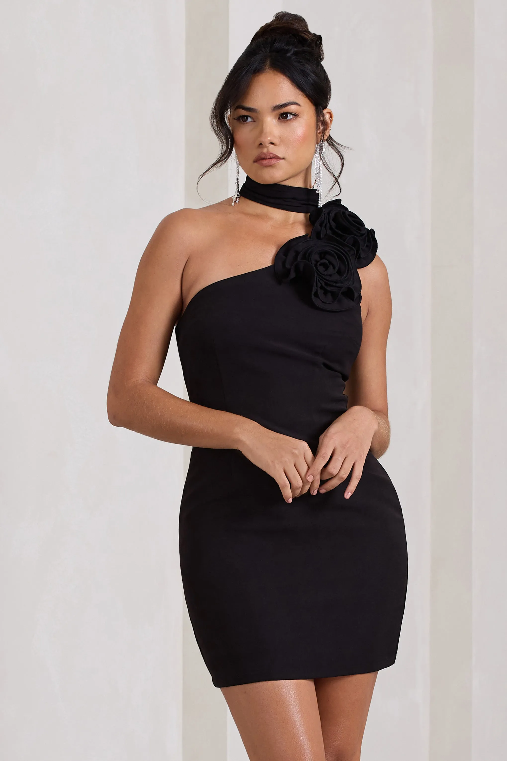 The Party | Black Mini Dress With Ruffled Choker Club L London