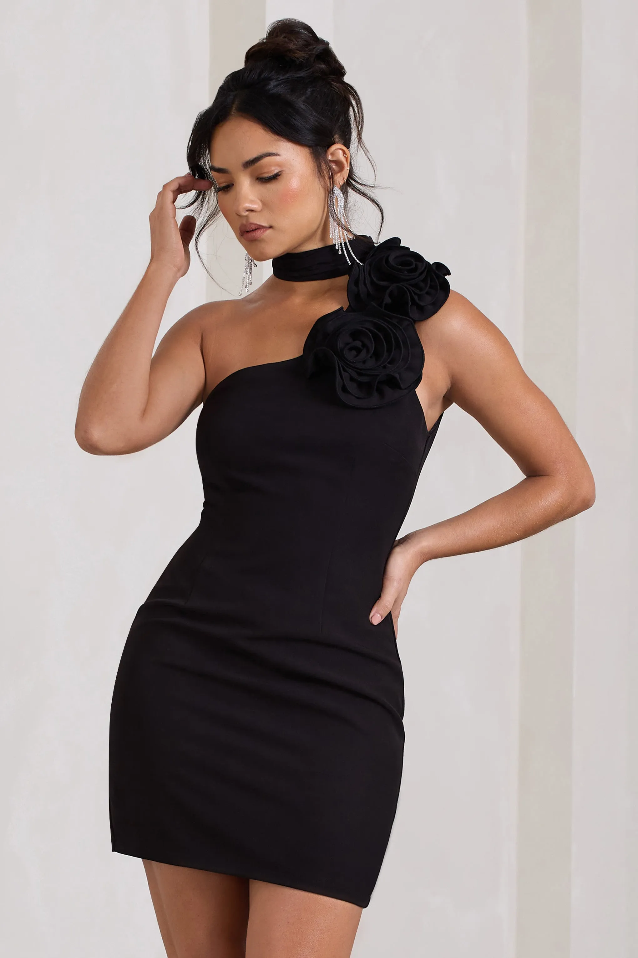 The Party | Black Mini Dress With Ruffled Choker Club L London