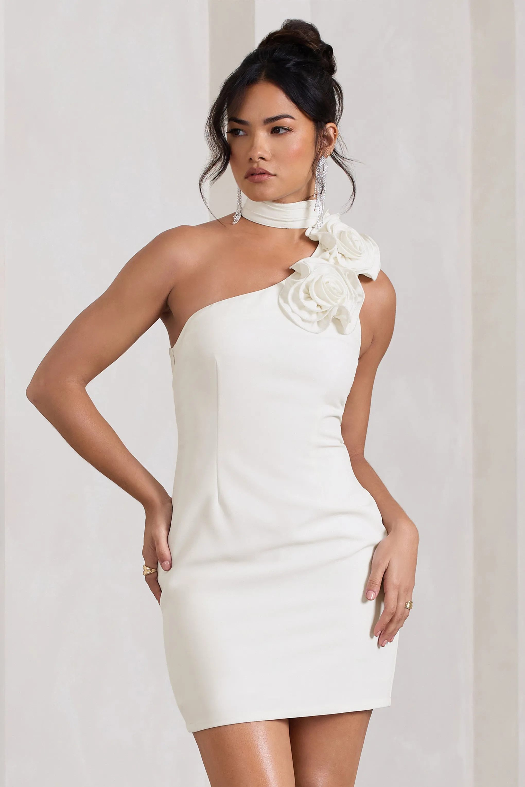 The Party |  White Mini Dress With Ruffled Choker Club L London