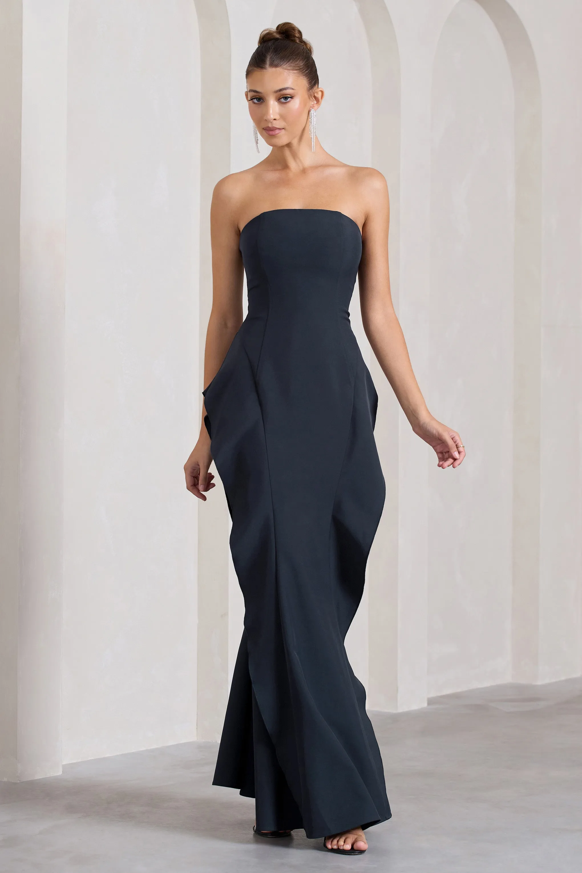 The Real Thing | Navy Strapless Draped Fishtail Maxi Dress Club L London