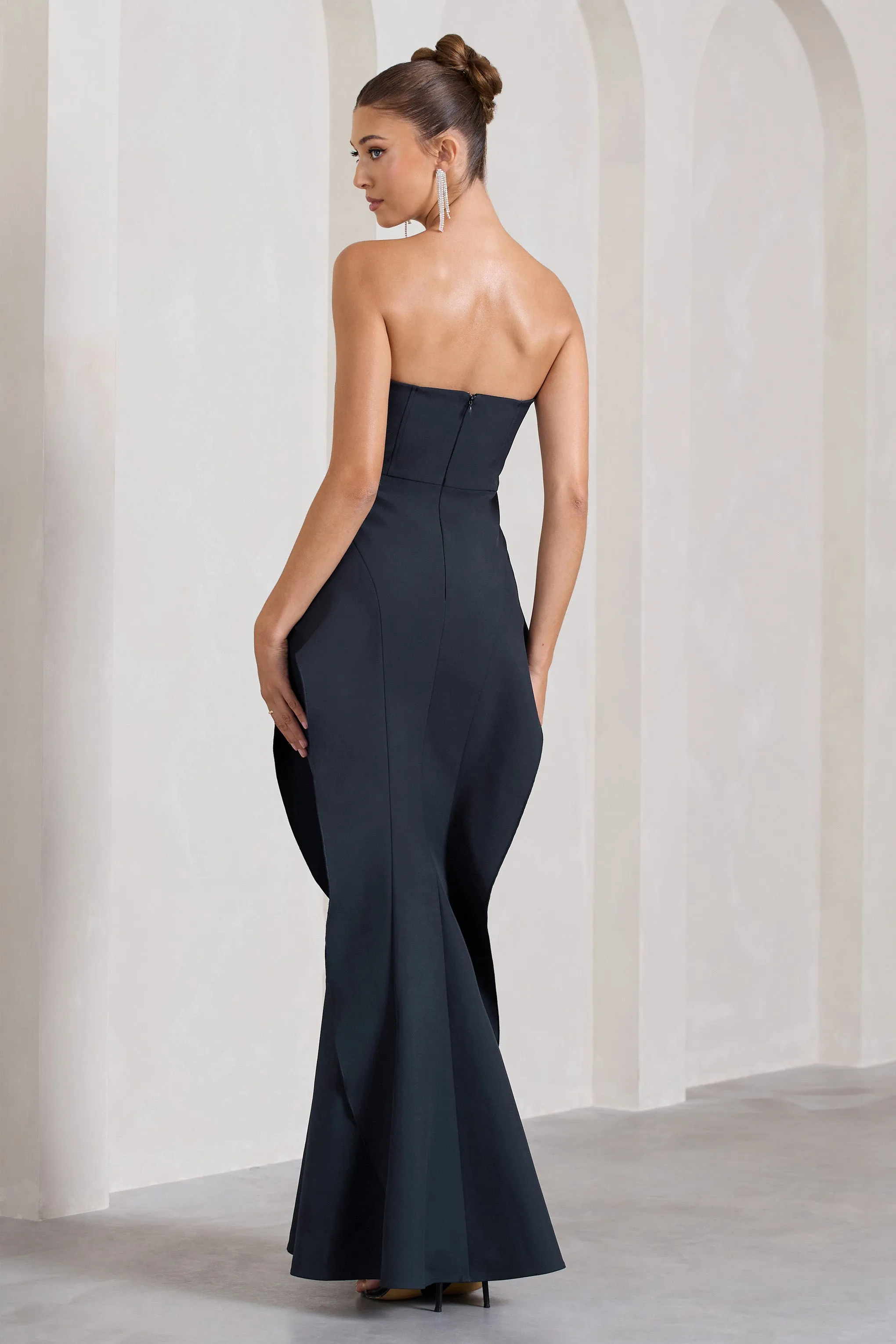 The Real Thing | Navy Strapless Draped Fishtail Maxi Dress Club L London
