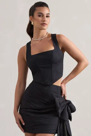 Think Again | Navy Pinstripe Structured Corset Top Club L London