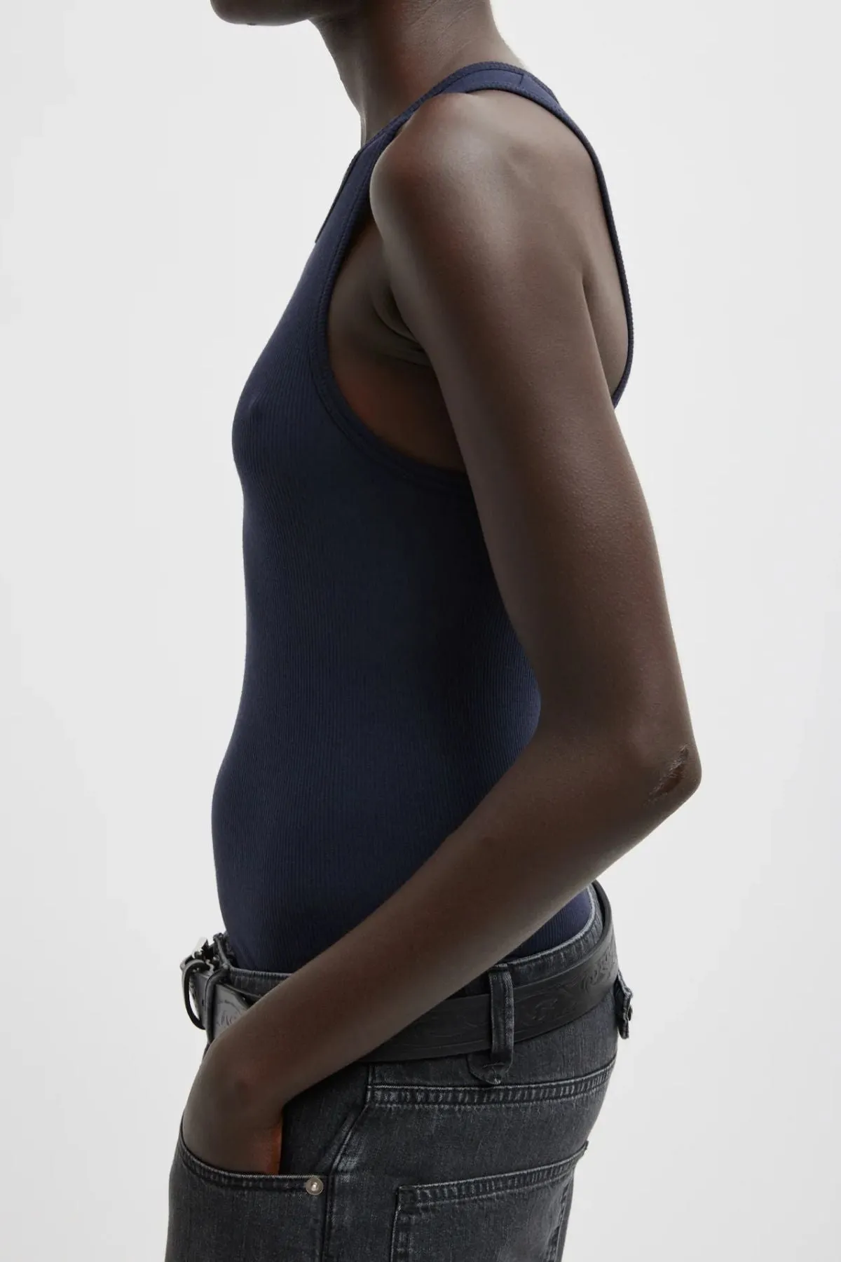 Tibi Circular Fine Rib T-Shirt Tank - Navy TIBI