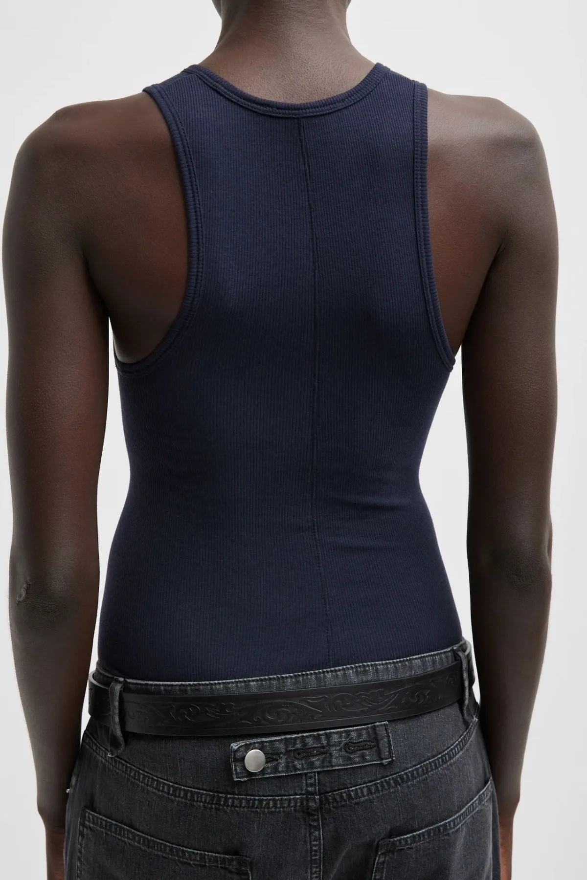 Tibi Circular Fine Rib T-Shirt Tank - Navy TIBI