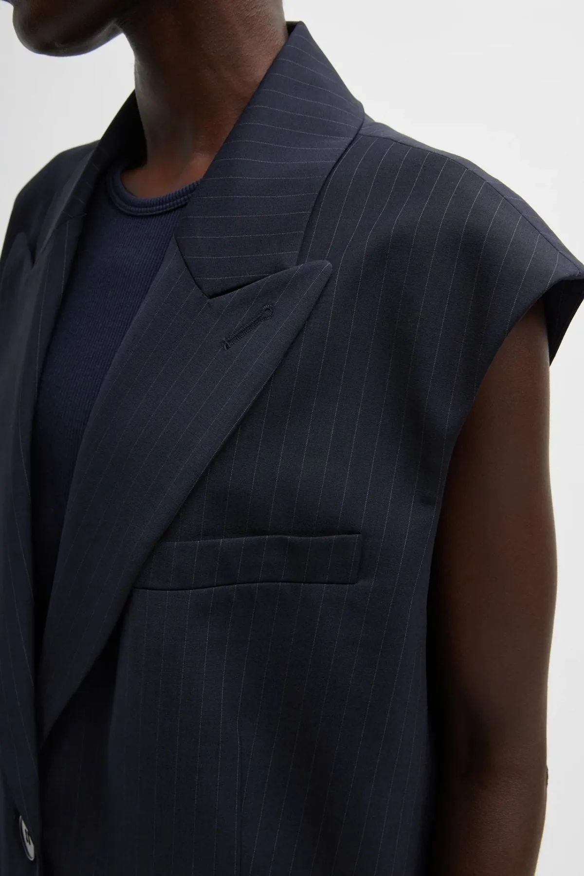 Tibi Dominic Pinstripe Liam Vest - Navy Multi TIBI