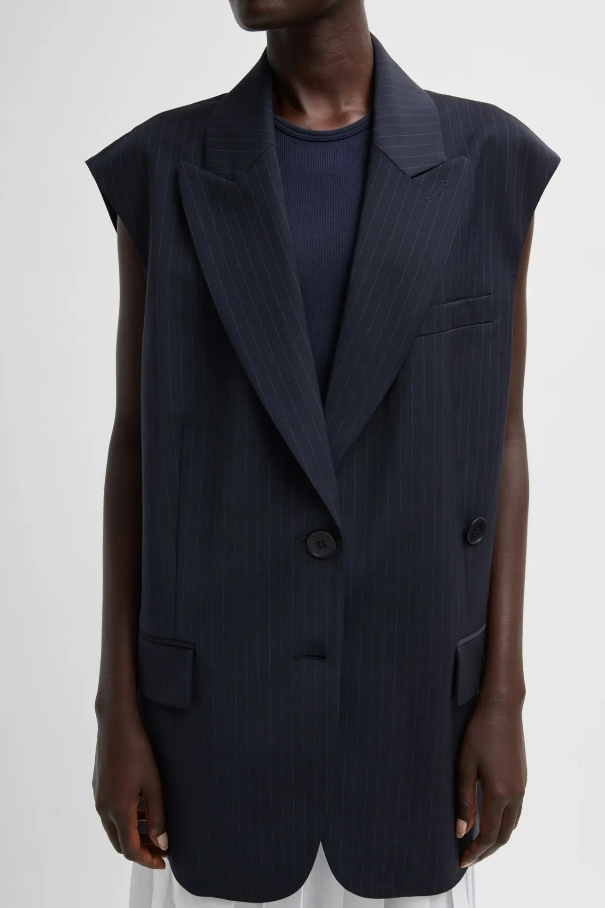 Tibi Dominic Pinstripe Liam Vest - Navy Multi TIBI