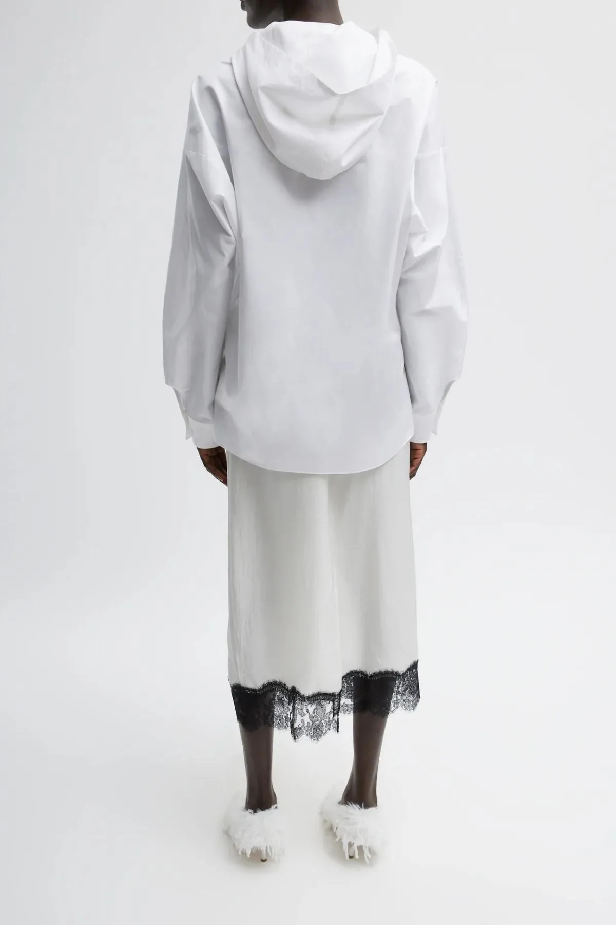 Tibi Eco Poplin Hooded Shirt - White TIBI