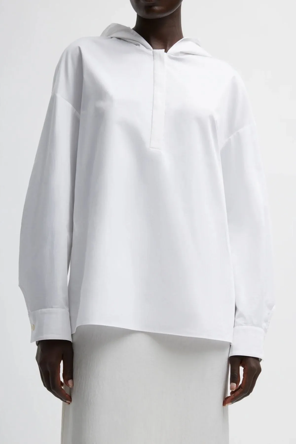 Tibi Eco Poplin Hooded Shirt - White TIBI