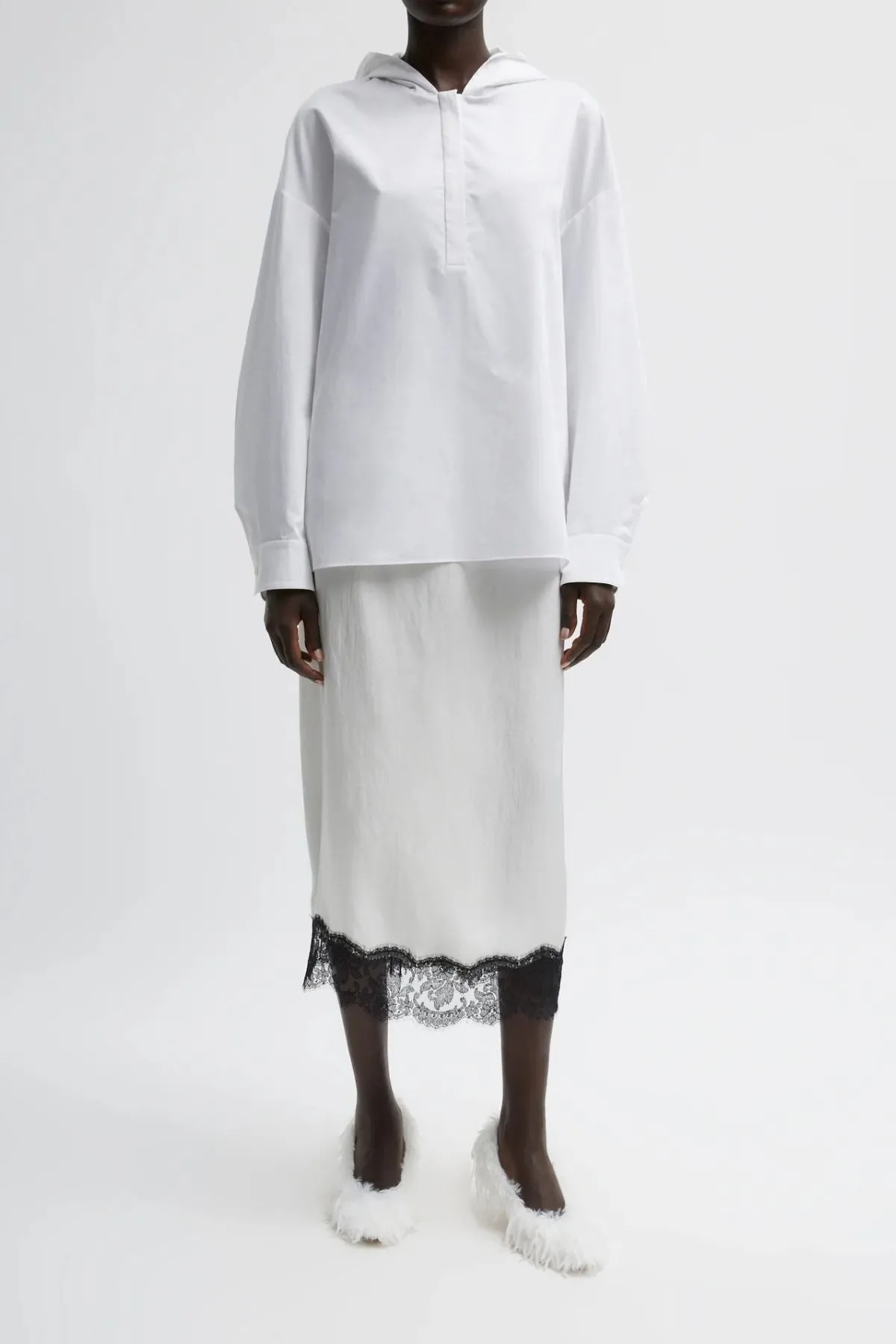 Tibi Eco Poplin Hooded Shirt - White TIBI