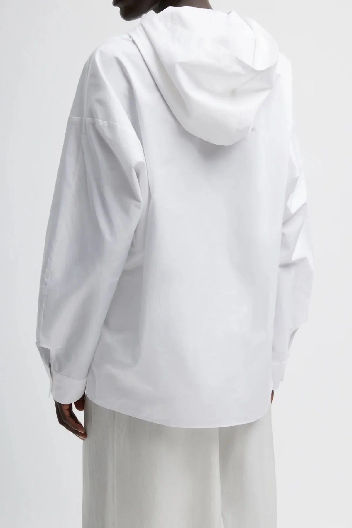 Tibi Eco Poplin Hooded Shirt - White TIBI