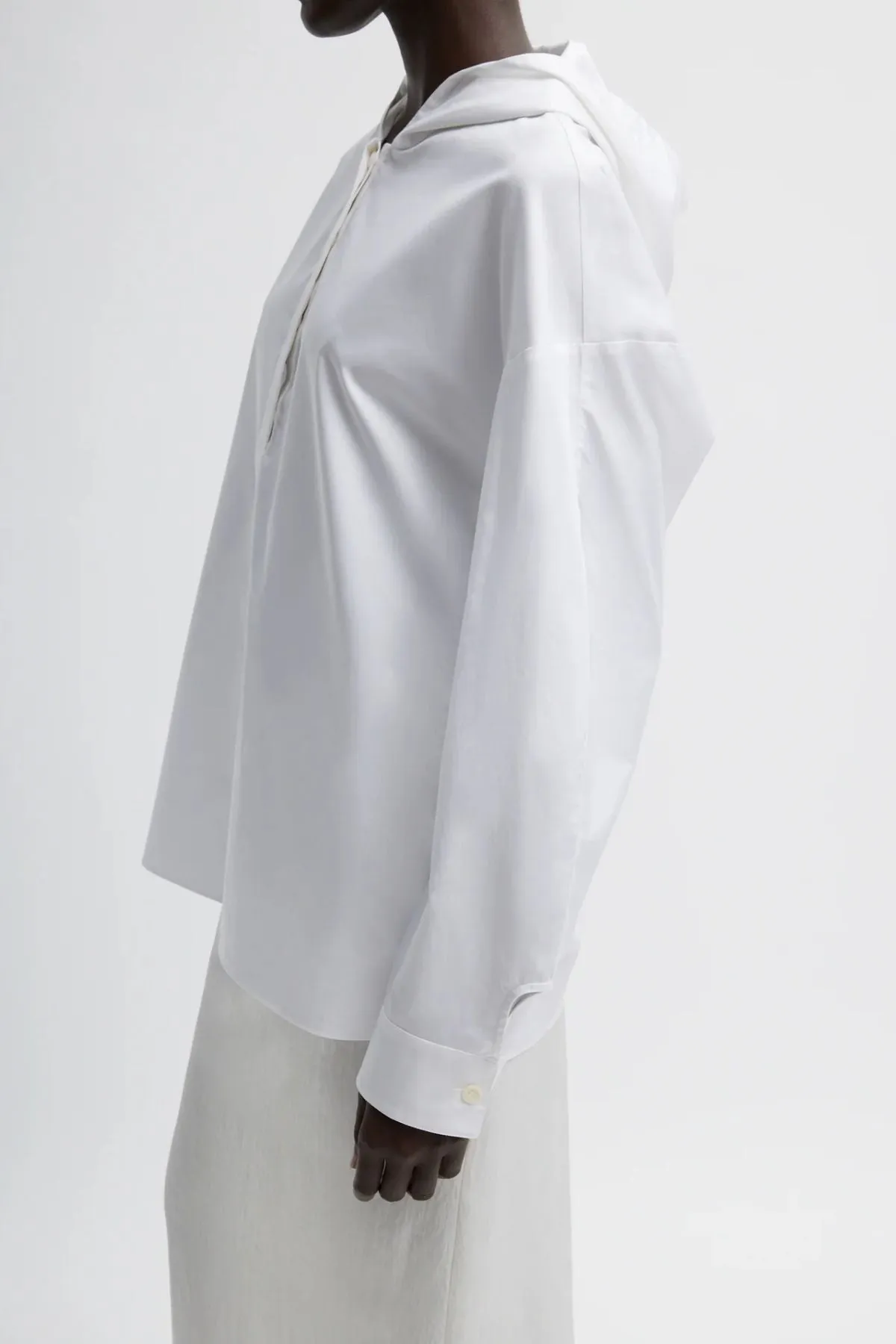 Tibi Eco Poplin Hooded Shirt - White TIBI