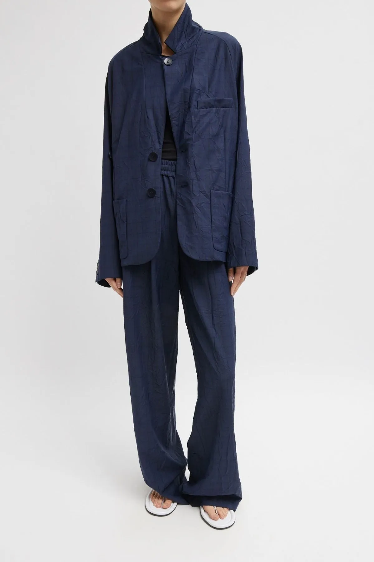 Tibi Harold Raglan Sleeve Blazer - Navy Multi TIBI