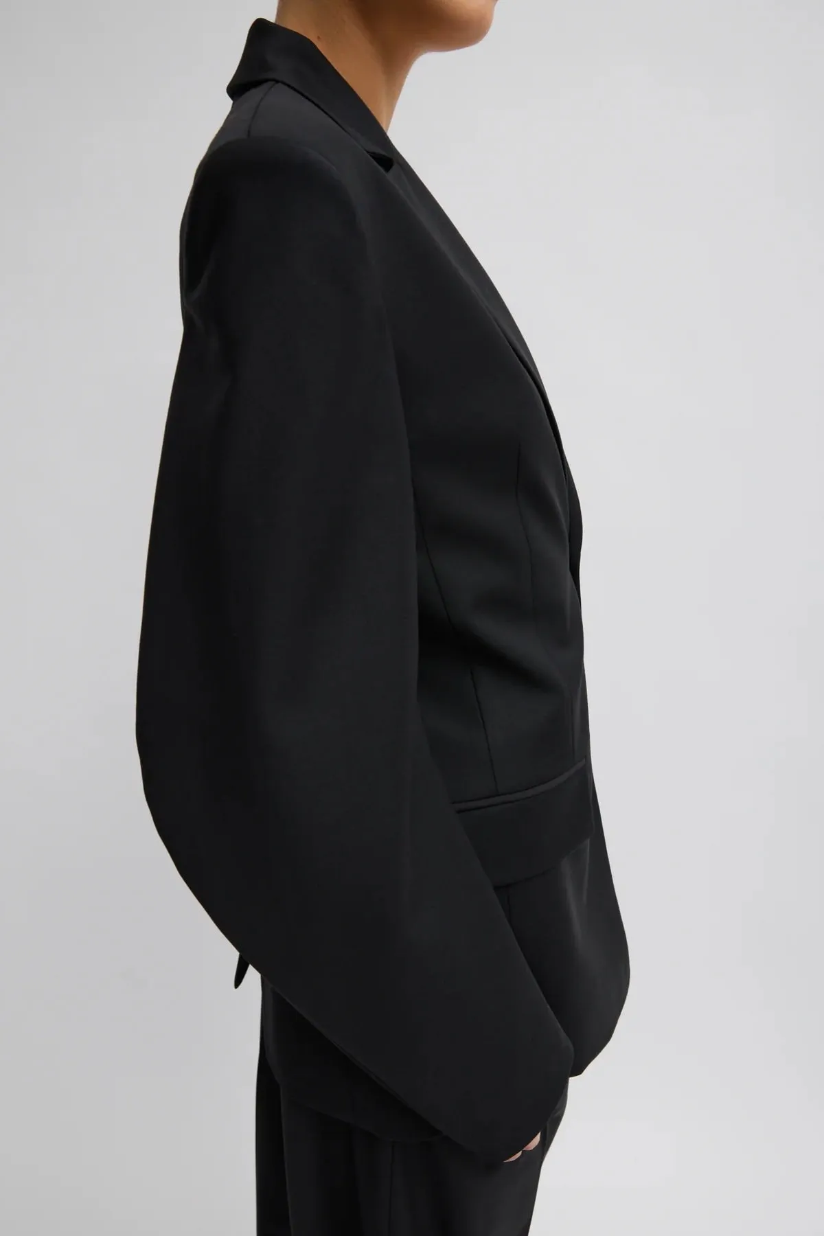 Tibi Recycled Tropical Wool Sculpted Blazer - Black TIBI